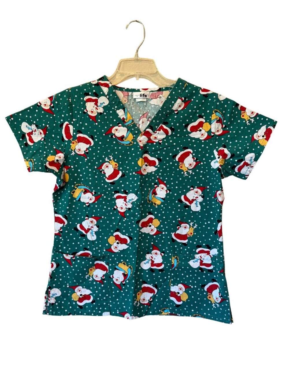 Life Christmas Santa, Snowman and Reindeer Medical Uniform Scrubs Top Size XS